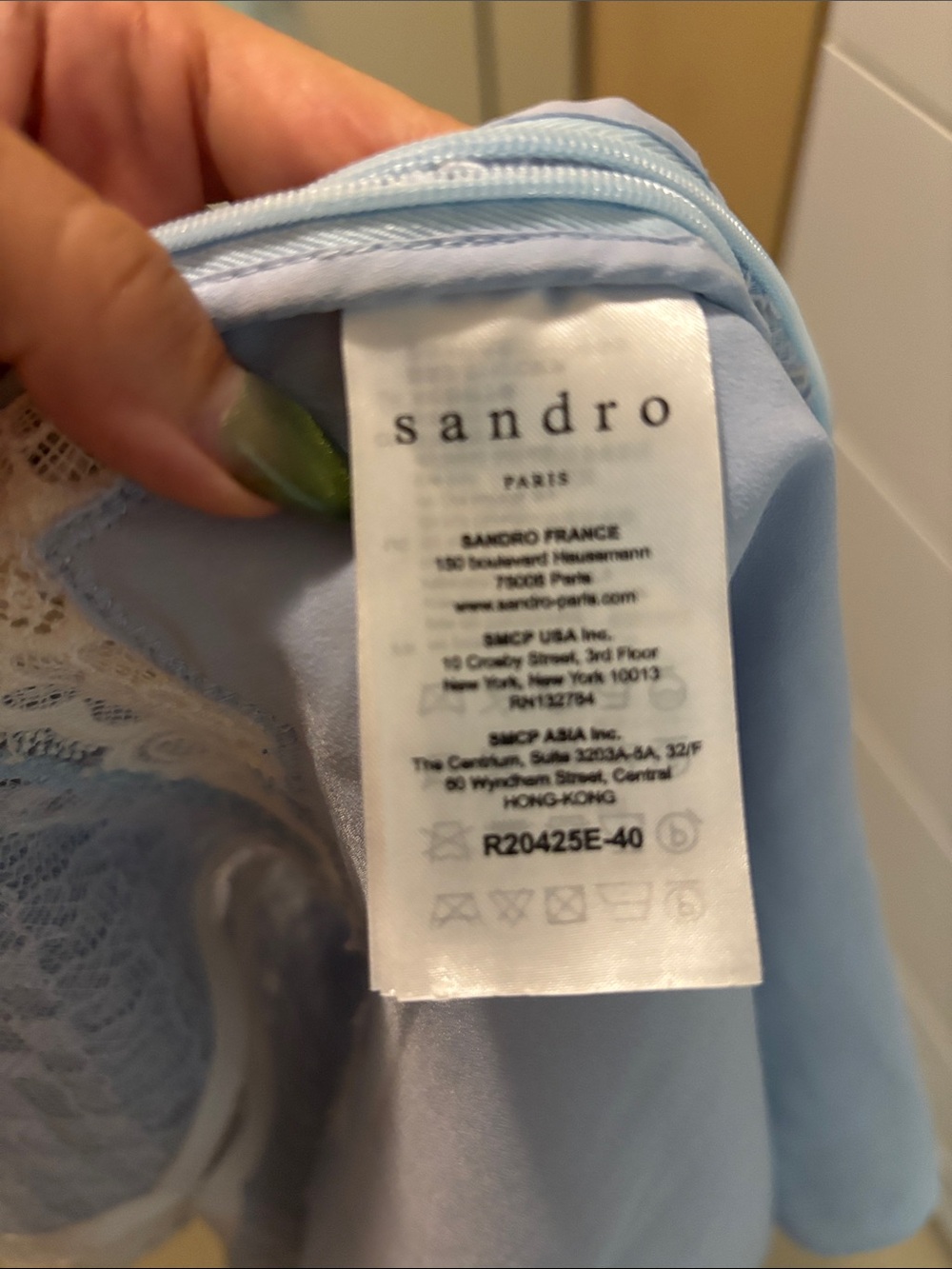 Sandro Light Blue Lace Dress with Cream Trim - Picture 7 of 7